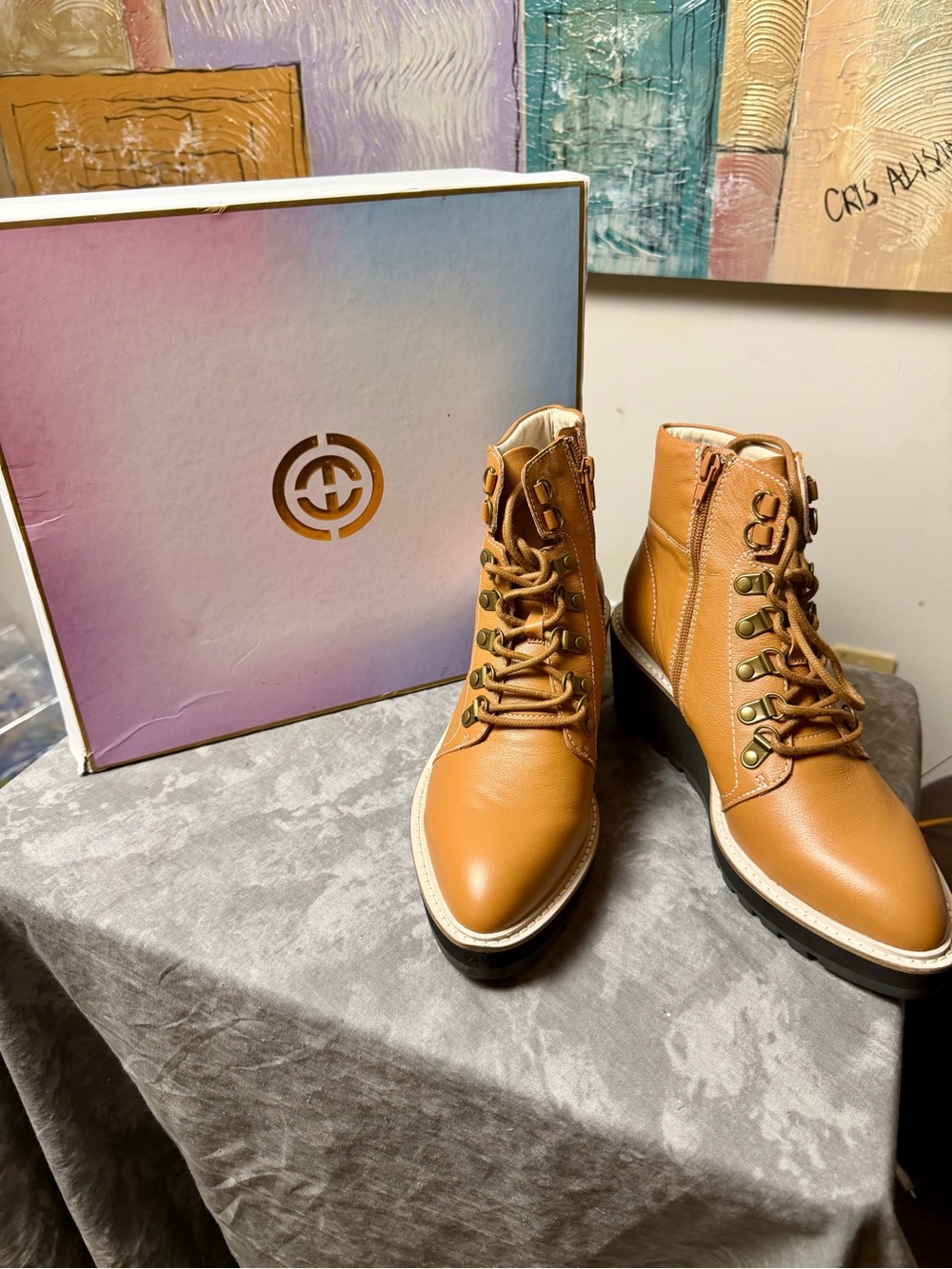 New Cecilia New York Geraldine Women's Tan Leather Lace-Up Ankle Boots Size 8M